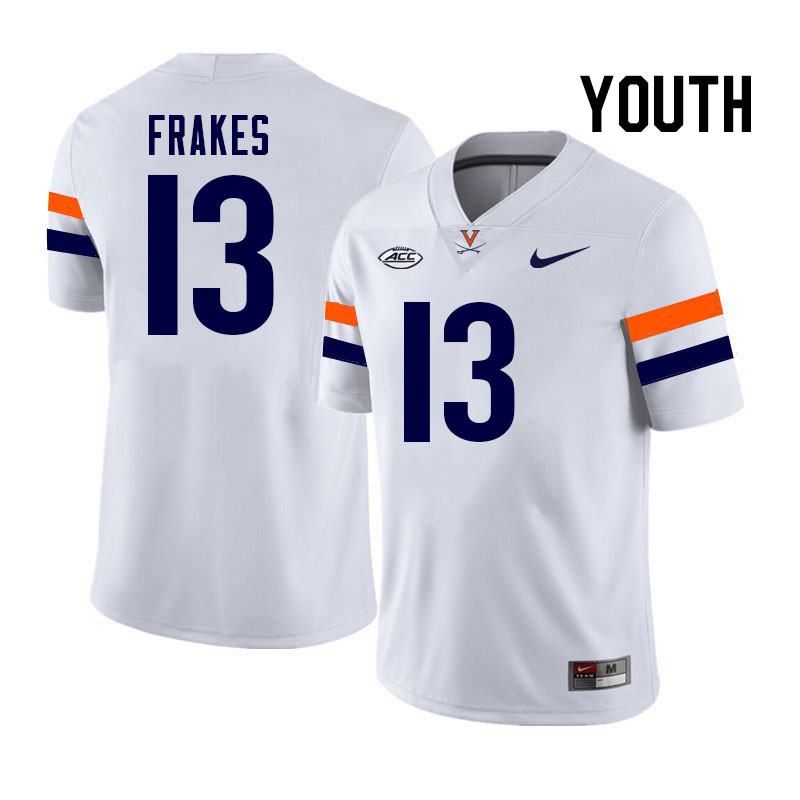 Youth Virginia Cavaliers #13 Gavin Frakes College Football Jerseys Stitched-White